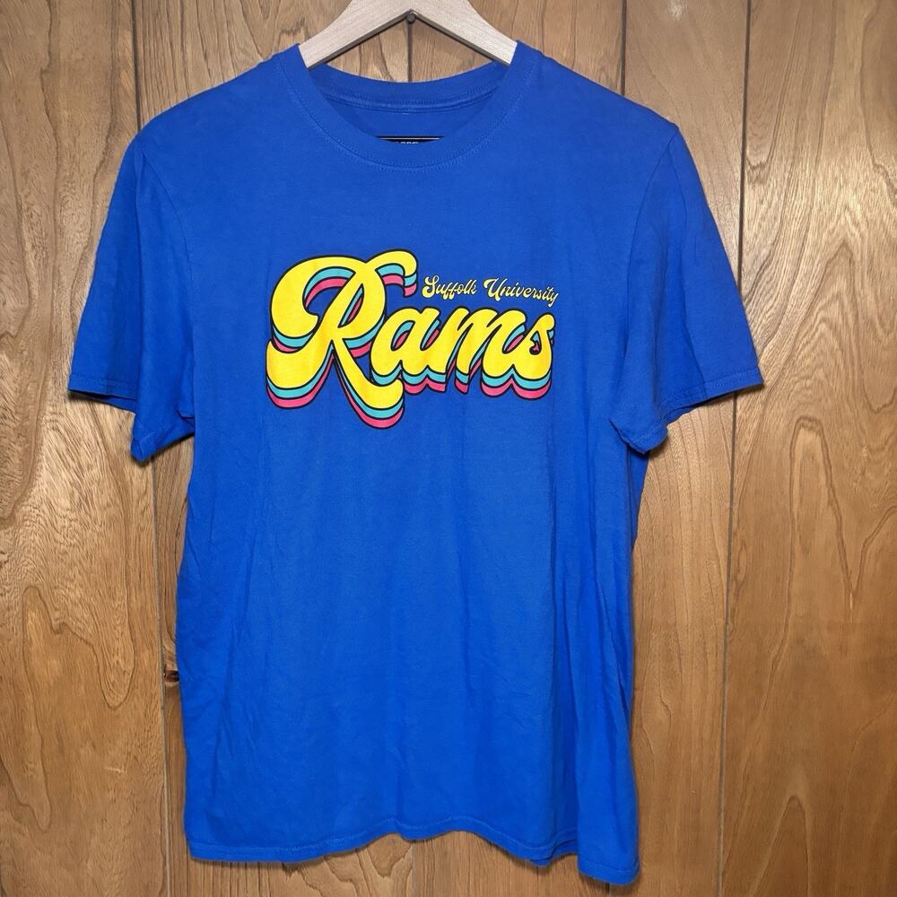 Suffolk University Rams T-Shirt Blue Retro Graphic Tee Size Medium College Pride
